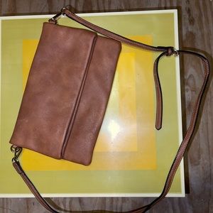 Brown leather over the shoulder crossbody purse